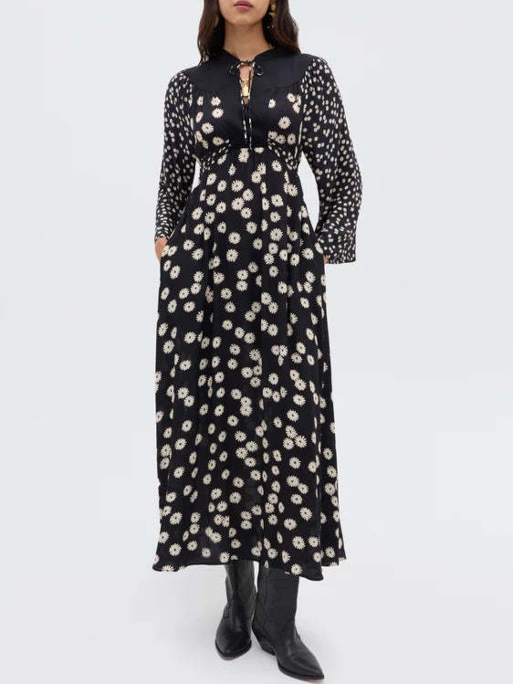 Rixo Anela Daisy Mix Maxi Dress Floral Boho Long Sleeve Sz 6